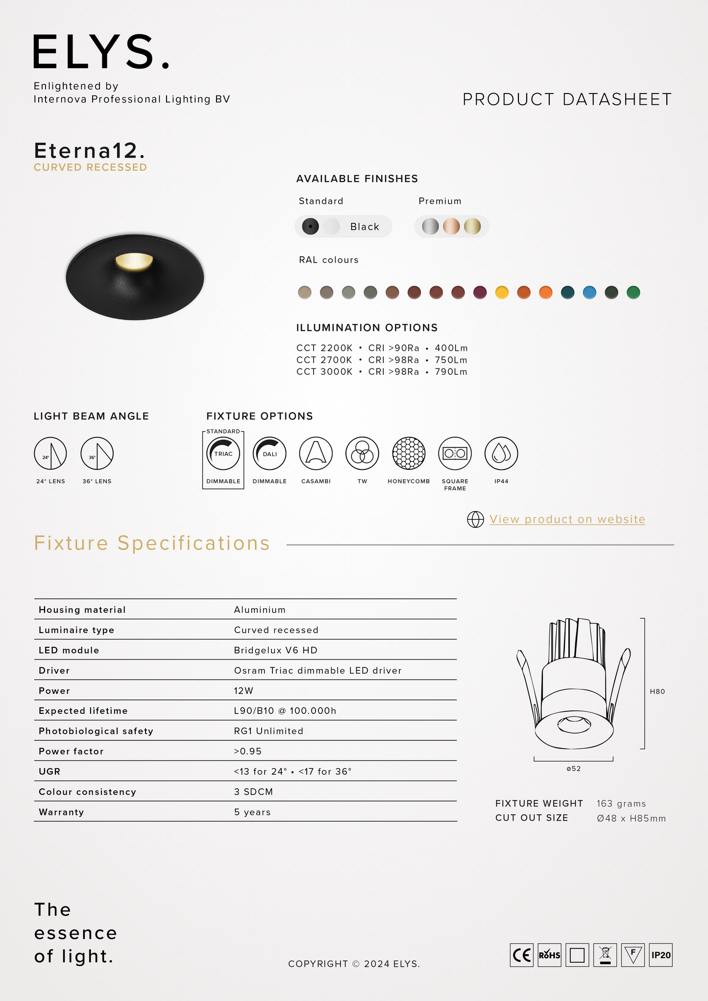 Elys Eterna 12 Inbouwarmatuur Curved Recessed