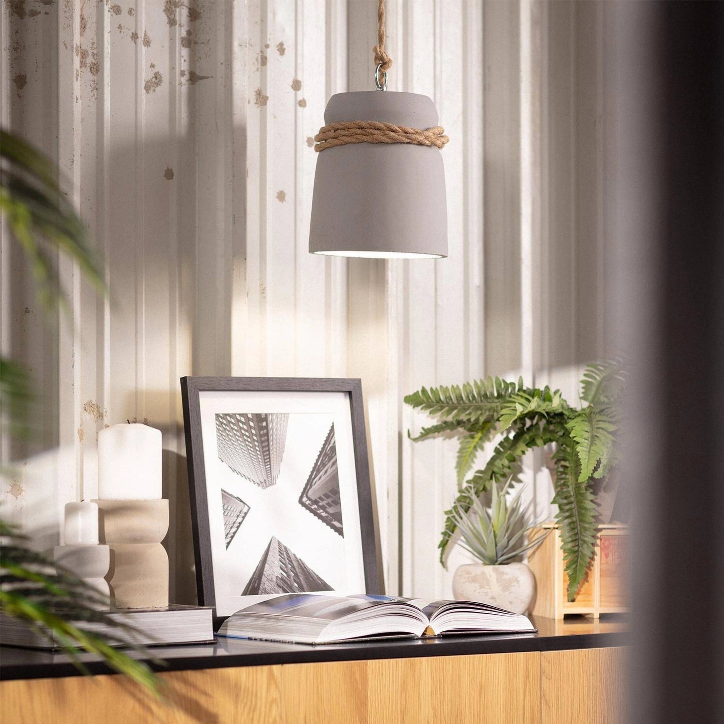 VerlichtWonen Hanglamp Cement en Touw Dawson - VerlichtWonen