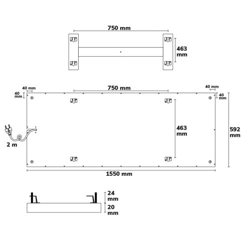 Infrarood paneel, 592x1500mm, 880W