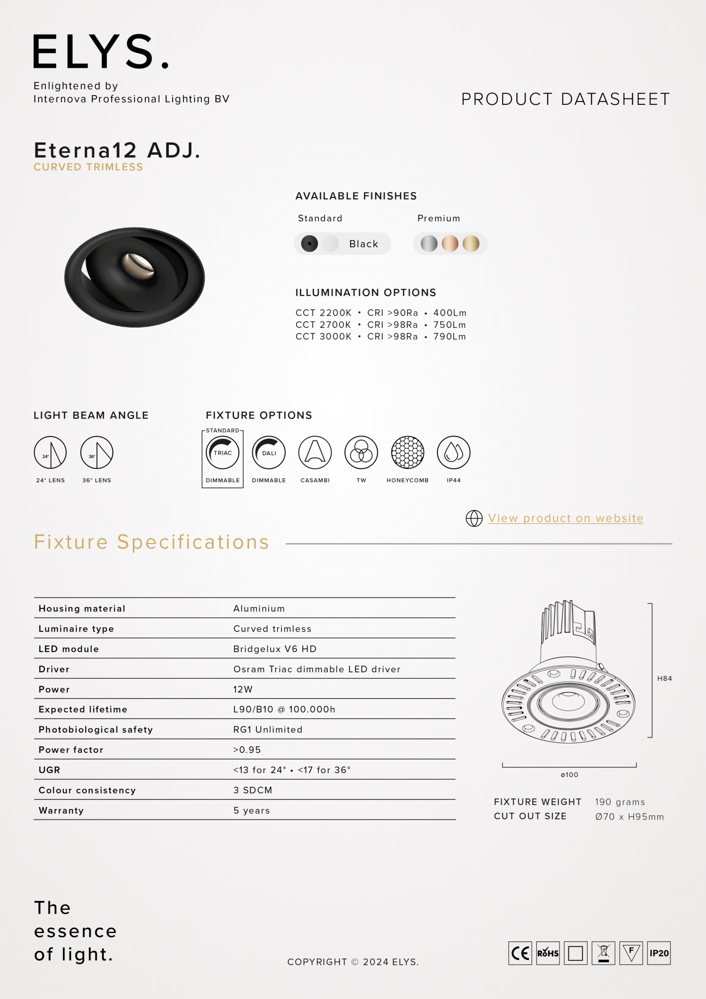 Elys Eterna 12 ADJ. Inbouwarmatuur Curved Trimless - VerlichtWonen