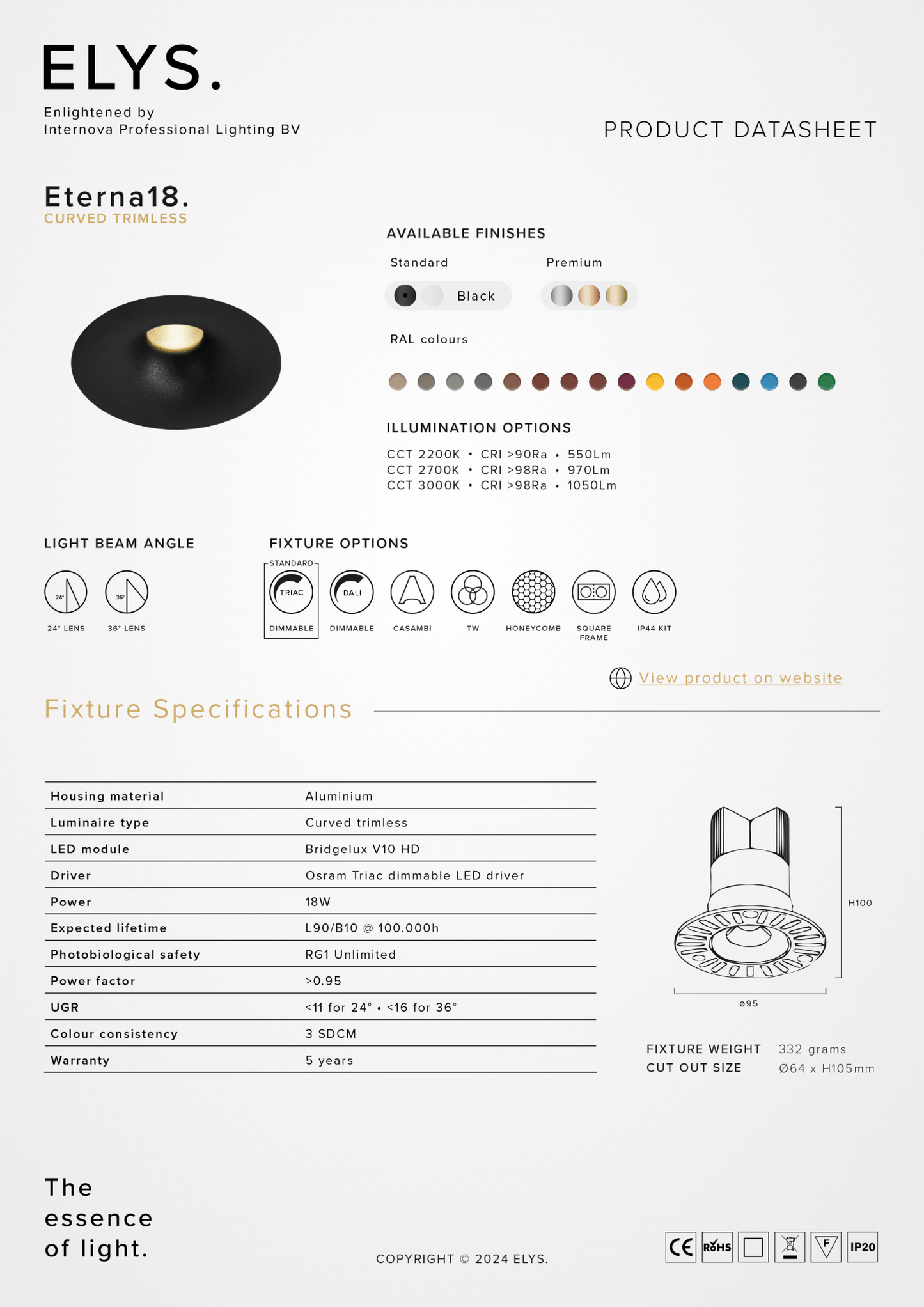 Elys Eterna 18 Inbouwarmatuur Curved Trimless - VerlichtWonen