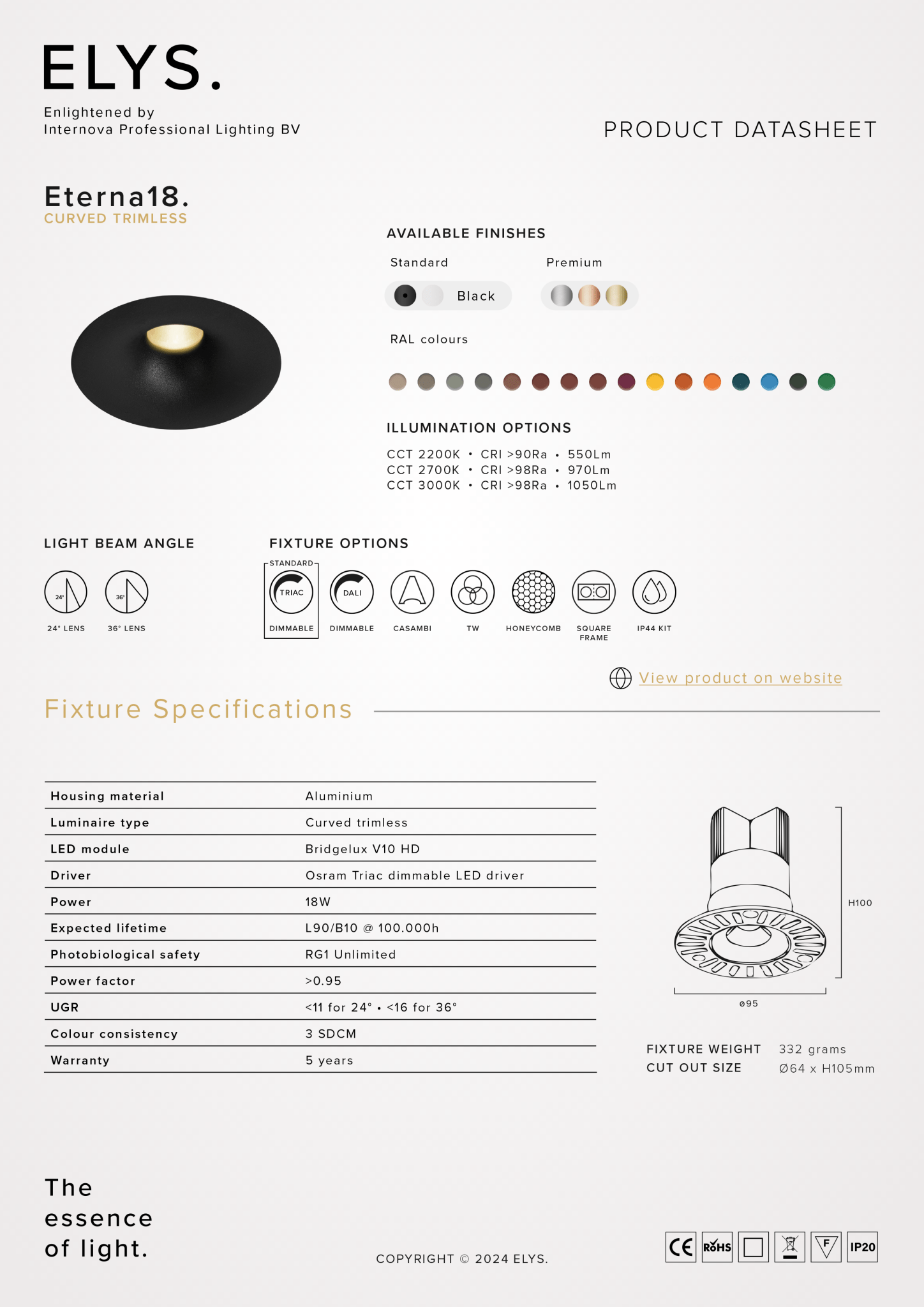 Elys Eterna 18 Inbouwarmatuur Curved Trimless - VerlichtWonen