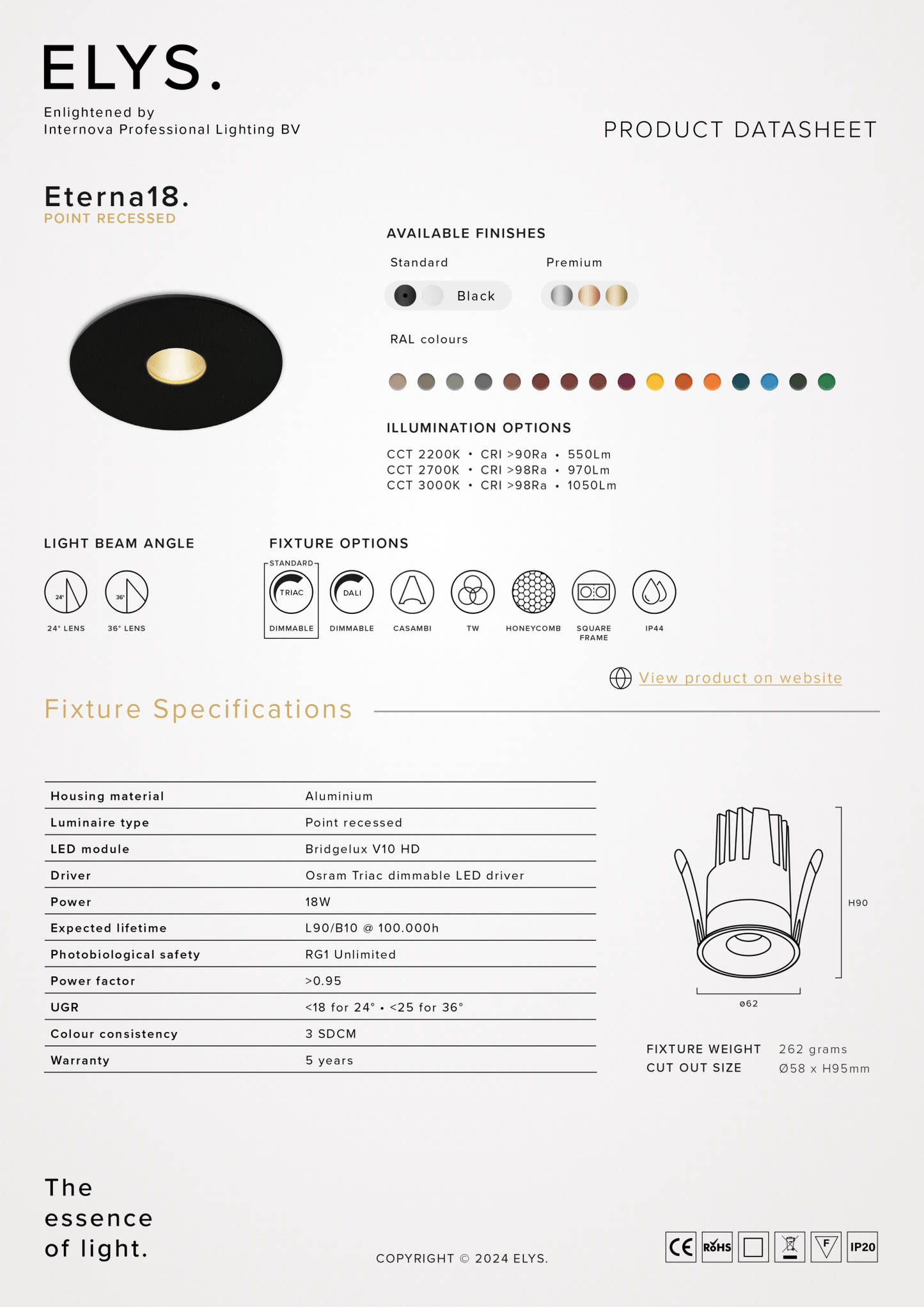 Elys Eterna 18 Inbouwarmatuur Point Recessed - VerlichtWonen