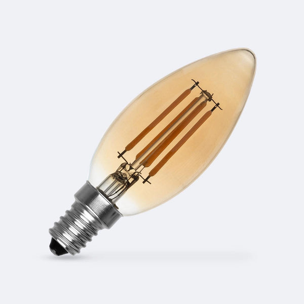 VerlichtWonen LED Lamp Filament E14 4W 470 lm C35 Kaarslamp Goud – Sfeervol licht met een gouden randje