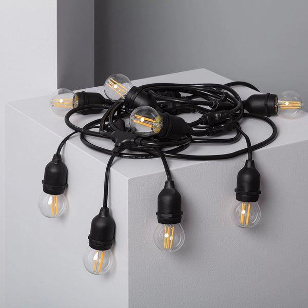 VerlichtWonen Set van zwarte Waterproof IP65 slinger 5.5m Incl. 8x E27 4W LED - VerlichtWonen